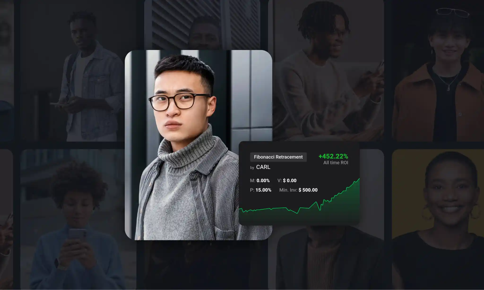 Screenshot showing a copy trader with his all time ROI on trades