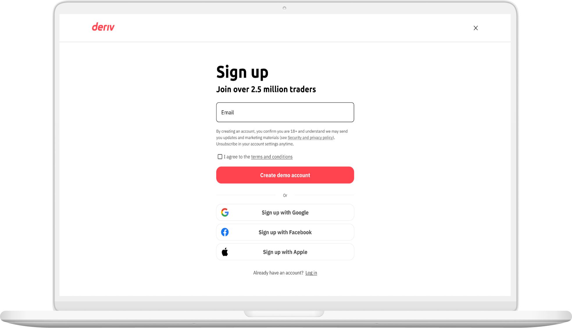 Screen showing Deriv sign in page on a laptop