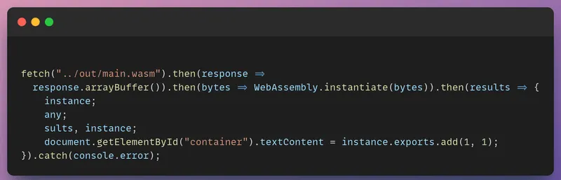 Code to use the Wasm code inside the main.js file