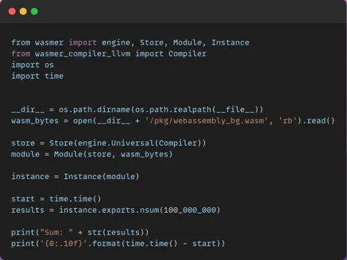 Python snippet using the Wasm binary representation of Rust