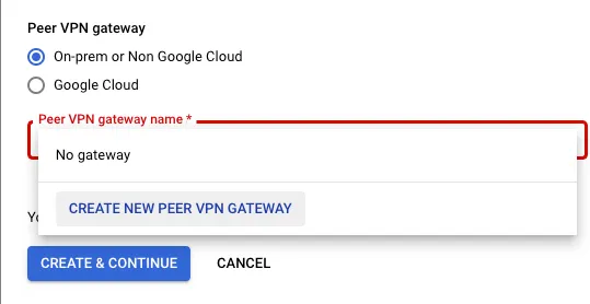 Screen showing peer VPN gateway details