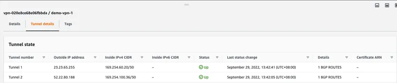 Screen showing BGP sessions configuration on AWS
