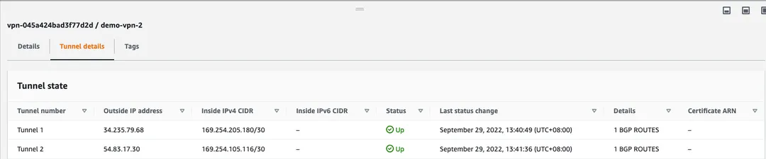 Screen showing BGP sessions configuration on AWS