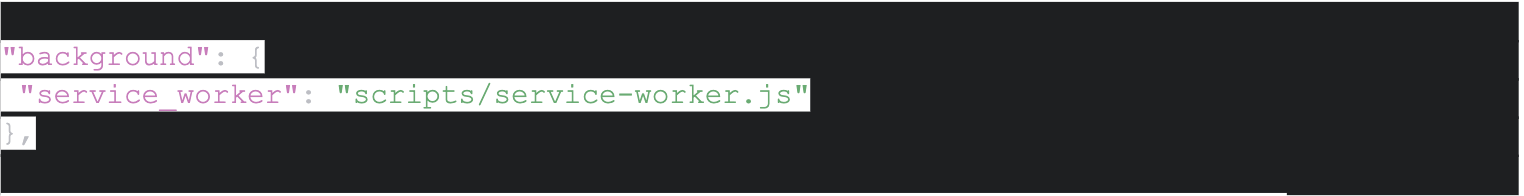 Code snippet showing Chrome extension service worker background script setup