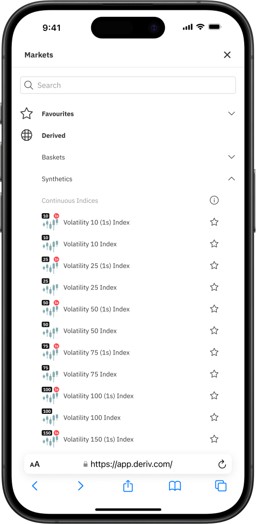 Deriv 交易平台提供的 volatility 指数列表