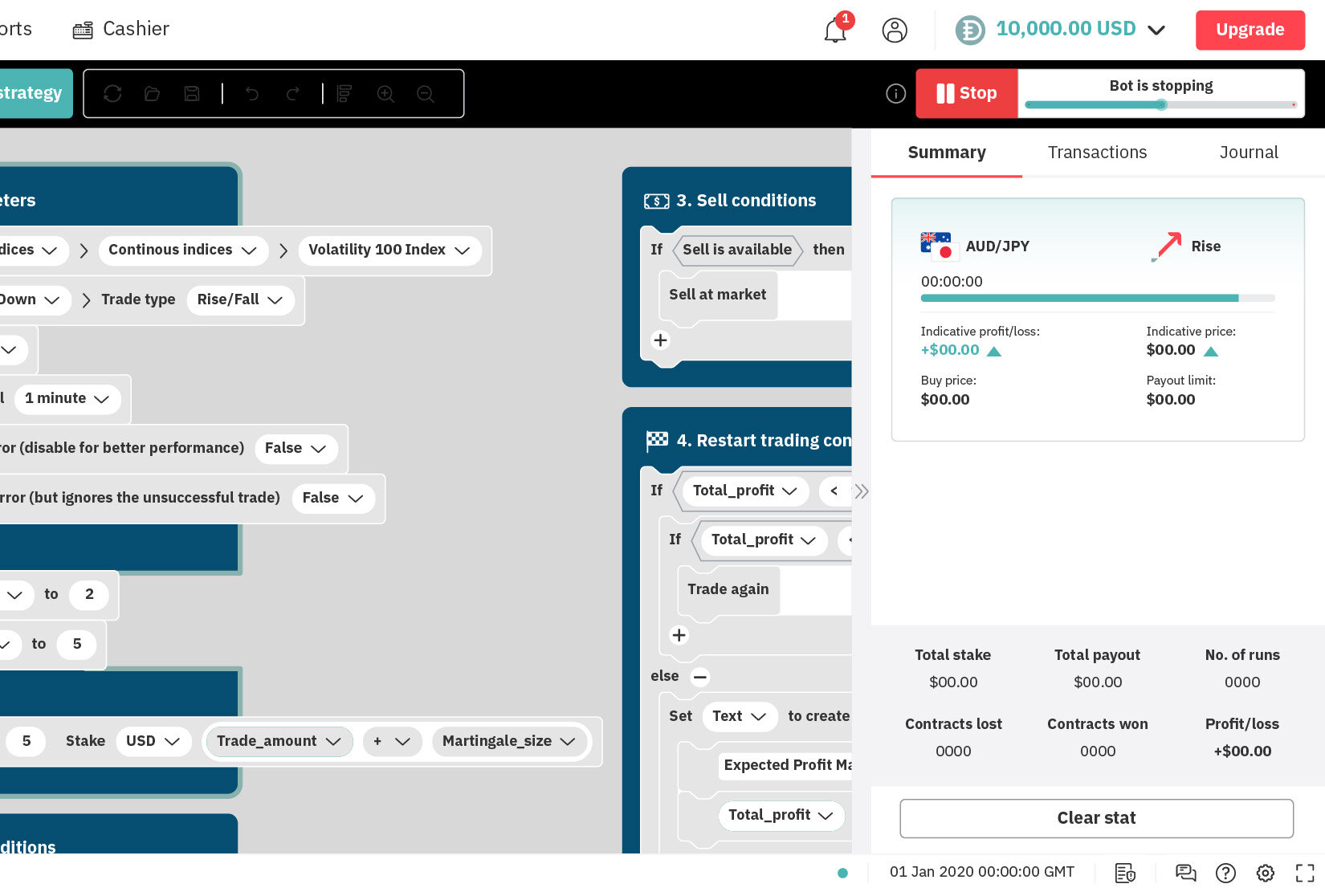 Çalışan bir bot ile Deriv Bot