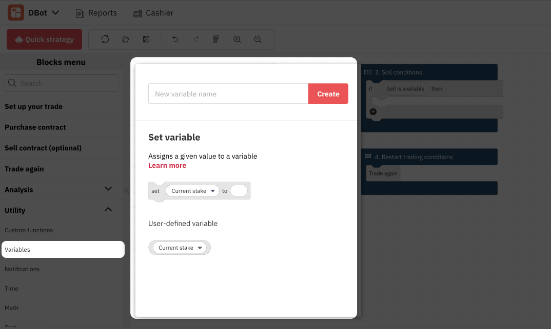3.2. متغير جديد على Deriv Bot – روبوت التداول على Deriv