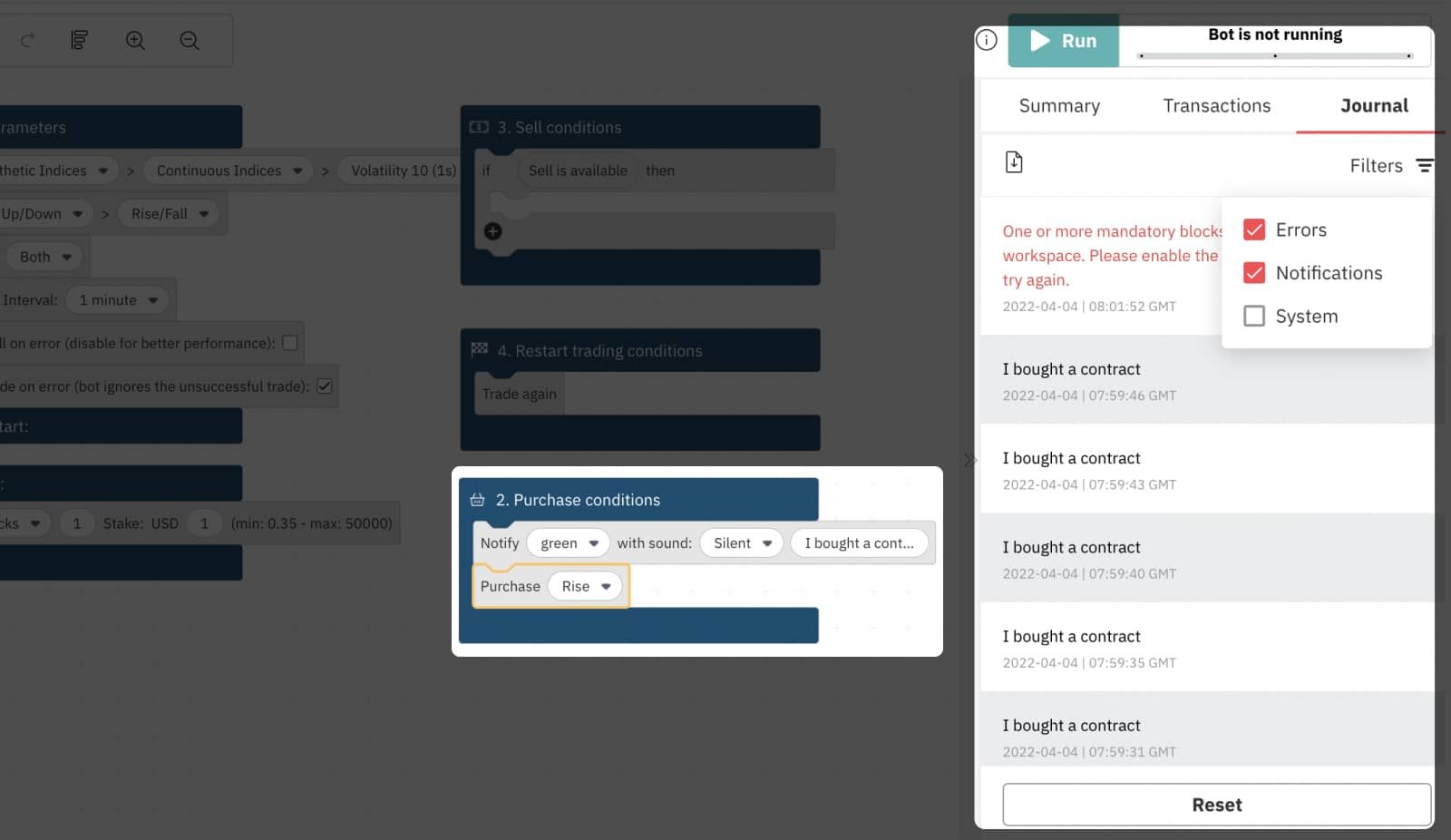 6.2. Verwendung von Benachrichtigungen zur Fehlersuche in der Handelsstrategie von D Bot