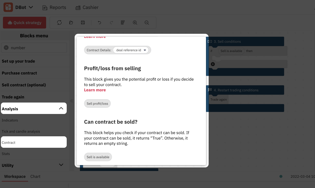 4.2. ලාභය විකිණීම:ඩී බොට් මත පාඩු බ්ලොක් - Derivගේ වෙළඳ බොට්