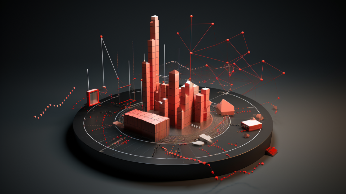 তীরগুলি উপরের দিকে, নিচের দিকে এবং পাশের দিকে যেতে থাকা একটি 3D বৃত্ত, যা ট্রেডিং গ্রাফ দ্বারা পরিবেষ্টিত, কৃত্রিম সূচকগুলি প্রদর্শন করছে।