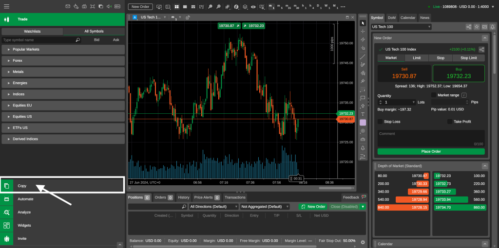 Deriv cTrader dashboard highlighting section strategy providers can choose to get started. 
