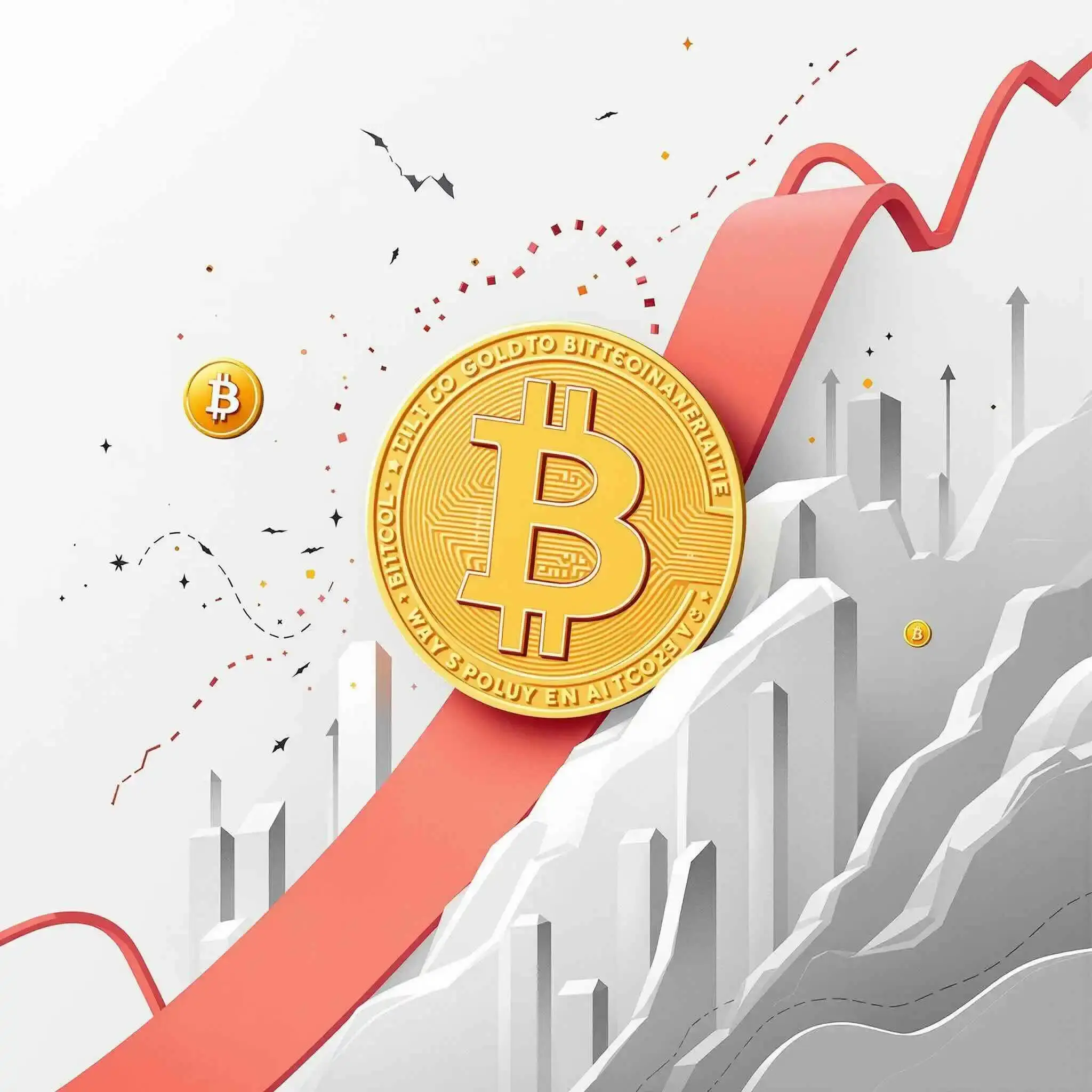 Bitcoin surge illustrated with an upward chart and cryptocurrency symbol.