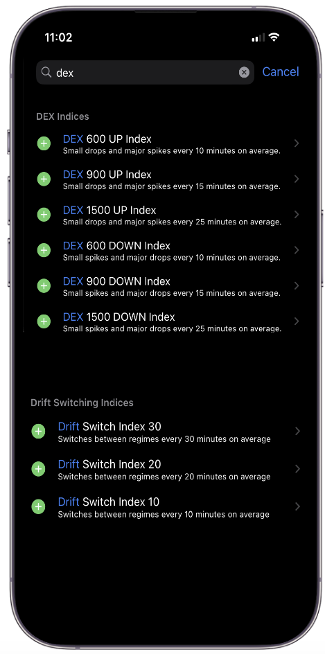 Deriv එම්ටී 5 හි දර්ශකයක් තෝරා ගැනීම