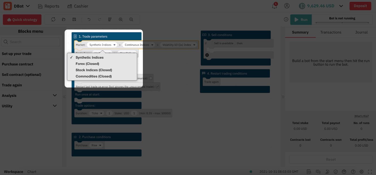 Marchés à trader sur D Bot – Le trading bot de Deriv