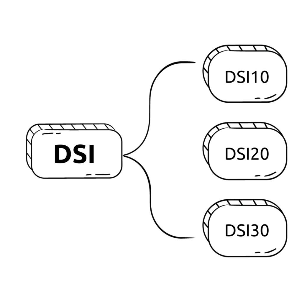 Los índices DSI incluyen DSI 10, DSI 20 y DSI 30.