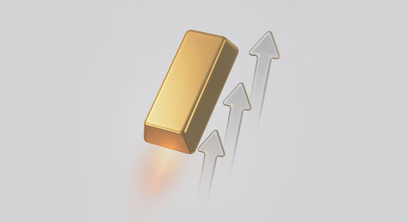Illustration of a gold bar symbolising gold's rapid rise in value or performance.