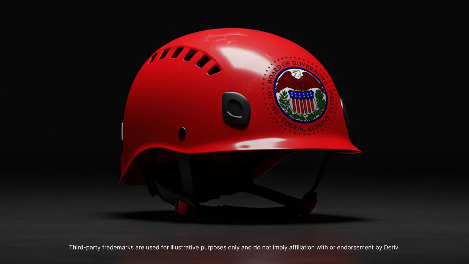 ফেডারেল রিজার্ভ সিস্টেমের বোর্ড অফ গভর্নর্সের অফিসিয়াল সীল ছাড়াও একটি উজ্জ্বল লাল নিরাপত্তা হেলমেট।